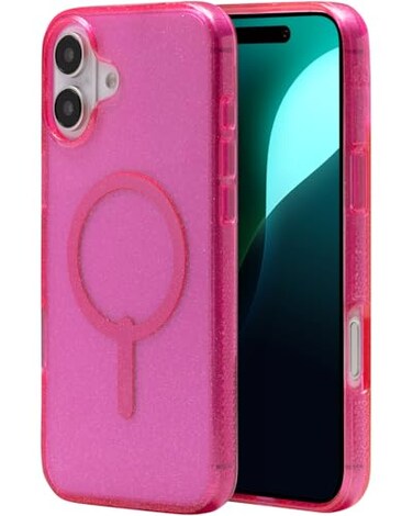 ZAGG Milan Snap Case for iPhone 16 Plus Pink Glitter MagSafe Compatible 13ft Drop Protection Recycled Materials Slim Stylish Design