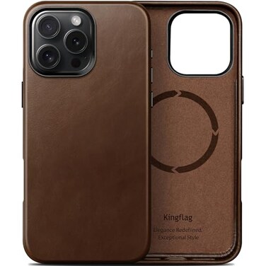 kingflag Genuine Leather Case for iPhone 16 Pro 63 inch Oil Wax FullGrain Leather Compatible with MagSafe Metal Buttons and Camera Bezel Rustic Brown