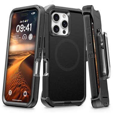 TUTUKII for iPhone 16 Pro Case with Belt Clip Holster AntiShock AntiSlip Compatible with MagSafe 3Layer Drop Protection Heavy Duty Magnetic Phone Case Cover for 16 Pro 63 Black
