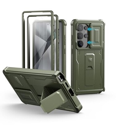 Dexnor for Samsung Galaxy S25 Ultra Case with Builtin Slide Camera Cover Screen Protector Kickstand HeavyDuty Shockproof Rugged Case FullBody Bumper Cover for Galaxy S25 Ultra2025Army Green