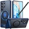 TORRAS Strong Magnetic Seamless Stand for Samsung Galaxy S25 Ultra Case Fit for MagSafe MilGrade Drop Protection Kickstand for Samsung Galaxy S25 Ultra Case Translucent BackBlue Edge