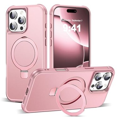 SKYLMW Compatible with iPhone 16 Pro Max Case with Invisible Magnetic ORing Stand MilitaryGrade Case for iPhone 16 ProMax 69 Compatible with MagSafeGreat Grip Feeling Rose Gold