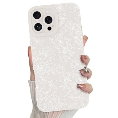 MZELQ for iPhone 16 Pro Max Case Silicone Floral Flower Rose Cute Pattern Camera Protection Soft Slim Phone Case for Phone Case White