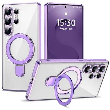 ETPESOK Compatible with Samsung Galaxy S25 Ultra Case with Magnetic Ring Stand Compatible with MagSafe Full Camera Lens Protector Plating Clear Phone Case for S25 Ultra 69 Light Purple