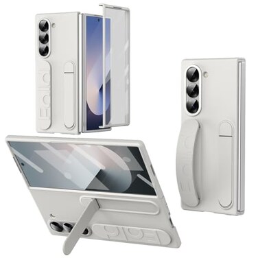 XIMAND for Samsung Galaxy Z Fold 6 Protect Case with Wristband StandBulitin Screen Lens Protection Shockproof Full Body Drop Fall ProtectionWhite