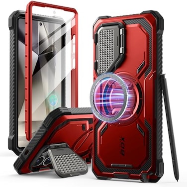 i-Blason iBlason Armorbox for Samsung Galaxy S25 Ultra Case MagSafe with Camera Cover Stand Support Wireless Charger 360 FullBody Case with Screen Protector Kickstand Phone Case for S25 Ultra Red