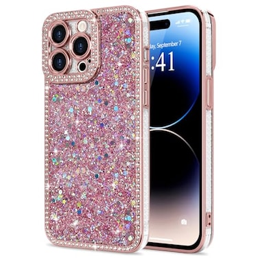 Lafunda for iPhone 14 Pro Max Case Glitter Luxury Shiny Bling Sparkly Bumper Cover with Crystal Diamonds for Women Girls Soft Slim Shockproof Protective Phone Case for iPhone 14 Pro Max 67 Pink