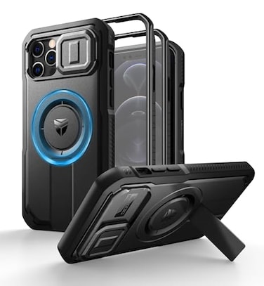 Dexnor for iPhone 12 iPhone 12 Pro Case with Slide Camera Cover Adjustable Kickstand Builtin Screen ProtectorMagsafe Rugged Shockproof Bumper Cases HeavyDuty Magnetic Protective CoverBlack