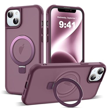 SKYLMW Compatible with iPhone 14 Plus Case with Invisible Magnetic ORing Stand MilitaryGrade Translucent Case for iPhone 14 Plus 67 Compatible with MagSafeGreat Grip Feeling Wine Red
