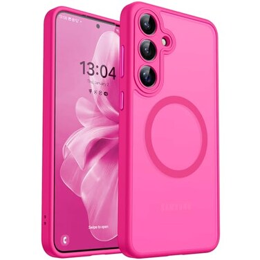 CANSHN Designed for Samsung Galaxy S25 Case 2025 Full Camera Protection Compatible with Magsafe Translucent Matte Back Protective Phone Cover Hot Pink