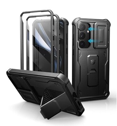 Dexnor for Samsung Galaxy S25 Plus Case with Builtin Slide Camera Cover Screen Protector KickstandHeavyDuty Shockproof Rugged Case FullBody Bumper Cover for Galaxy S25 Plus2025Black