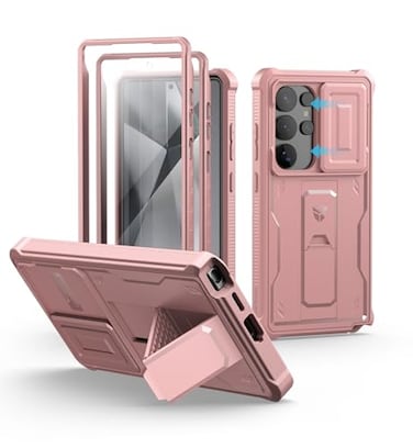 Dexnor for Samsung Galaxy S25 Ultra Case with Builtin Slide Camera Cover Screen Protector KickstandHeavyDuty Shockproof Rugged Case FullBody Bumper Cover for Galaxy S25 Ultra2025Peony Pink