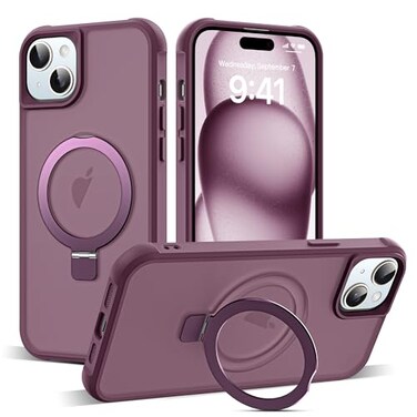 SKYLMW Compatible with iPhone 15 Case with Invisible Magnetic ORing Stand MilitaryGrade Translucent Case for iPhone 15 61 Compatible with MagSafeGreat Grip Feeling Wine Red