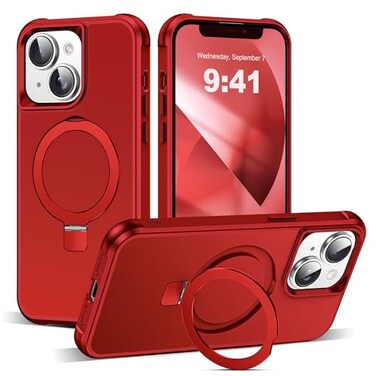 SKYLMW Compatible with iPhone 13 Case iPhone 14 Case with Invisible Magnetic ORing Stand Phone Cases for 13 14 61 Compatible with MagSafeGreat Grip Feeling Red