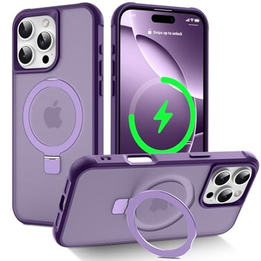 CHAOFEnG Magnetic Compatible with iPhone 16 Pro Max Case with Stand Military Grade Drop TestedCompatible with Magnet Ring Translucent Slim Hard Back Soft Edge Purple