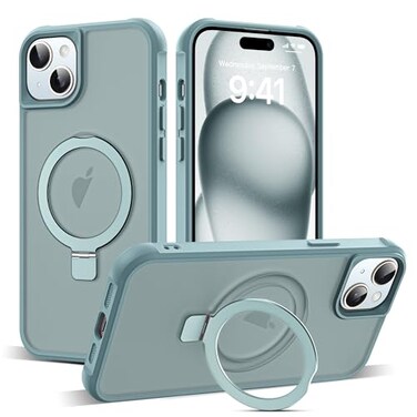 SKYLMW Compatible with iPhone 15 Plus Case with Invisible Magnetic ORing Stand MilitaryGrade Translucent Case for iPhone 15 Plus 67 Compatible with MagSafeGreat Grip Feeling Blue