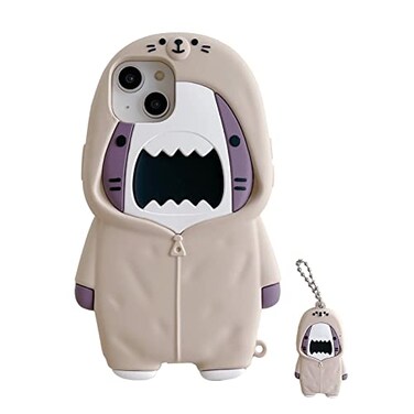 QoKcoahn Case Compatible with iPhone 16 Pro MaxCute 3D Kawaii Funny Sweater Shark Cartoon Cover with Keychain Soft Silicone Gel Drop Protector Women Girls
