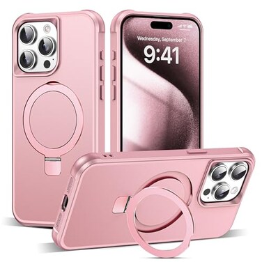 SKYLMW Compatible with iPhone 15 Pro Case with Invisible Magnetic ORing Stand MilitaryGrade Case for iPhone 15 Pro 61 Compatible with MagSafeGreat Grip Feeling Rose Gold