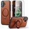 CHEEWADA for iPhone 16 Case with Stand Compatible with Magsafe Thin Slim PU Leather Durable TPU Drop Proof Magnetic Kickstand Protective Phone Cover with Tempered Glass Screen Protector 61 Brown