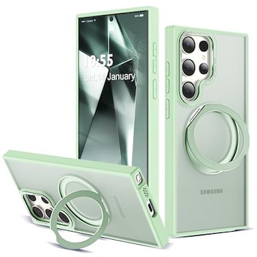 Zalinbo Compatible with Samsung Galaxy S22 S23 Ultra Case with 360Rotatable Magnetic Ring Stand Compatible with MagSafe Military Protection Shockproof Translucent Phone CaseGreen