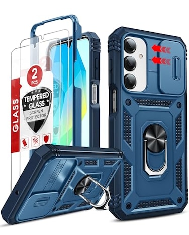 LeYi for Samsung Galaxy A17165G Phone Case Galaxy A17 Screen Protector Tempered Glass X 2 with Samsung A16 5G Case Kickstand Heavy Duty Shockproof para Cell Phone Cover Galaxy A16 5G Blue