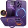 CANSHN 360 Spin Magnetic Stand for iPhone 16 Pro Case with Camera Control Full Camera Protection Compatible with Magsafe Translucent Matte Shockproof Protective Phone Cover 63 Deep Purple