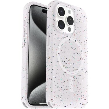 OtterBox Core Series for MagSafe for iPhone 15 Pro Sprinkles White Sleek Rubber Design Smooth Finish Camera Bumpers and Protective Screen Lip UltraThin Sleek iPhone Case