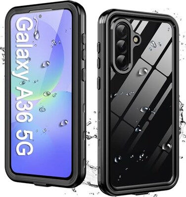 Hllhunkhe for Samsung Galaxy A37 A36 5G Phone Case with Builtin Screen Protector Waterproof Case Rugged Full Body Underwater Dustproof Shockproof Drop Proof Protective Cover for Samsung A37 A36 5G Bla