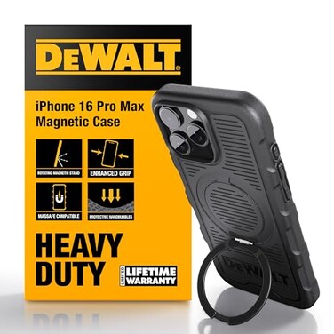 DEWALT 360 Rotatable Magnetic Ring for iPhone 16 Pro Max Case Heavy Duty Drop Protection Fit for MagSafe wStand Ring Holder Shockproof Nanobubbles for iPhone 16 Pro Max Phone Case Ostand Black