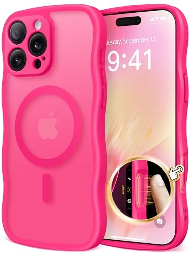 CAPRARO for iPhone 16 Pro Max Case for Women Girls Upgraded Full Camera Protection Compatible with MagSafe Cute Wave Translucent Matte Phone Case for iPhone 16 Pro Max Hot Pink