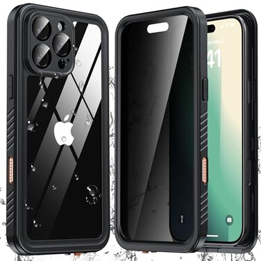 ANTSHARE for iPhone 16 Pro Max Case Waterproof Anti Spy Privacy Screen Protector for iPhone 16 Pro Max IP68 Under Water Heavy Duty FullBody Shockproof Phone Case Black