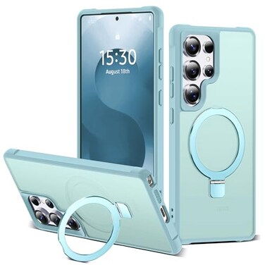 SKYLMW Compatible with Samsung Galaxy S25 Ultra Case with Magnetic Ring Stand Translucent Phone Case for S25 Ultra 69 Compatible with MagSafe Great Grip FeelingBlue