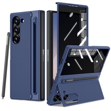 Ruky for SamsungGalaxyZFold6Case with Hidden Foldable Kickstand No Pen Not for Z Fold 5 with S Pen Holder and Builtin Privacy Screen ProtectorSlim Shockproof Protective Phone Cover Blue