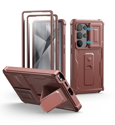 Dexnor for Samsung Galaxy S25 Ultra Case with Builtin Slide Camera Cover Screen Protector KickstandHeavyDuty Shockproof Rugged Case FullBody Bumper Cover for Galaxy S25 Ultra2025Maroon Red