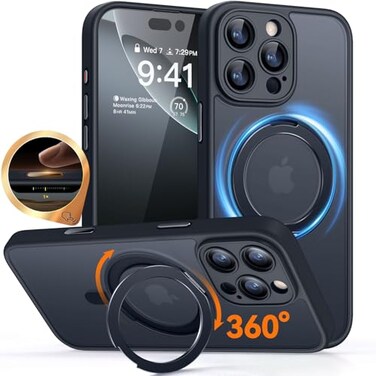 CANSHN 360 Spin Magnetic Stand for iPhone 16 Pro Max Case with Camera Control Full Camera Protection Compatible with Magsafe Translucent Matte Shockproof Protective Phone Cover 69 Black