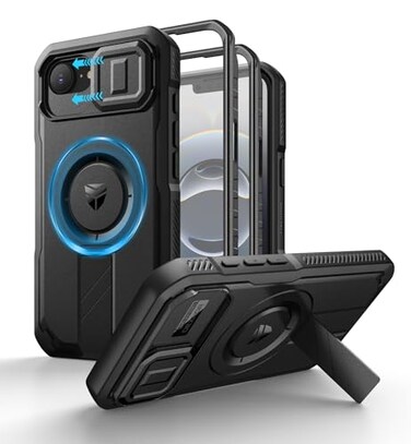 Dexnor for iPhone 17e Case iPhone 16e Case 2 Front Frame Builtin Slide Camera Cover Kickstand Compatible with MagSafe HeavyDuty iPhone 17e16e Case with Screen Protector 61 inch Black