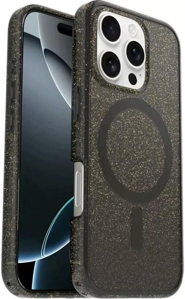 OtterBox iPhone 16 Pro Symmetry Series Case Stardust Night SilverflakeTransblack Snaps to MagSafe UltraSlim Raised Edges Protect Camera Screen NonRetail Packaging
