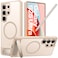 TORRAS Strong Magnetic Seamless Stand for Samsung Galaxy S25 Ultra Case Fit for MagSafe MilGrade Drop Protection Kickstand for Samsung Galaxy S25 Ultra Case Translucent BackGold Edge