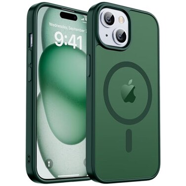 zapica Magnetic for iPhone 15 Case iPhone 14 Case Compatible with MagSafe Military Grade Drop Protection Translucent Matte Shockproof AntiScratch Phone Cover Forest Green