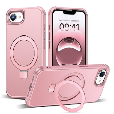 SKYLMW Compatible with iPhone 16e Case iPhone 17e Case 61 with Invisible Magnetic ORing Stand MilitaryGrade Phone Cases Compatible with MagSafeGreat Grip Feeling Rose Gold