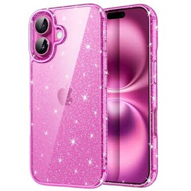 JETech Glitter Case for iPhone 16 61Inch Bling Sparkle Shockproof Phone Bumper Cover Cute Sparkly for Women and Girls Pink