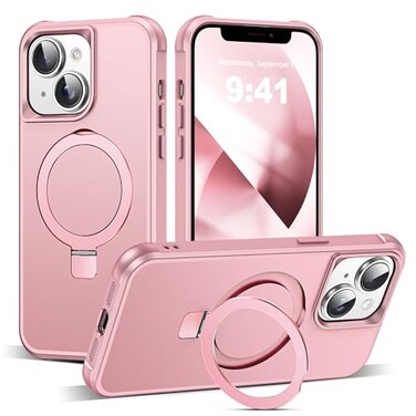 SKYLMW Compatible with iPhone 13 Case iPhone 14 Case with Invisible Magnetic ORing Stand Phone Cases for 13 14 61 Compatible with MagSafeGreat Grip Feeling Rose Gold