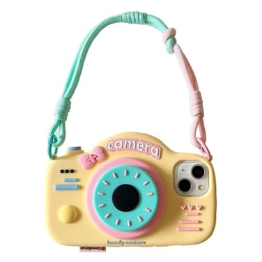 QoKcoahn Case for iPhone 15 Pro MaxFunny 3D Cartoon Retro Camera Phone Case with Bracket Wristband Cute Kawaii Phone Cases Soft Silicone Shockproof for iPhone 15 Pro Max
