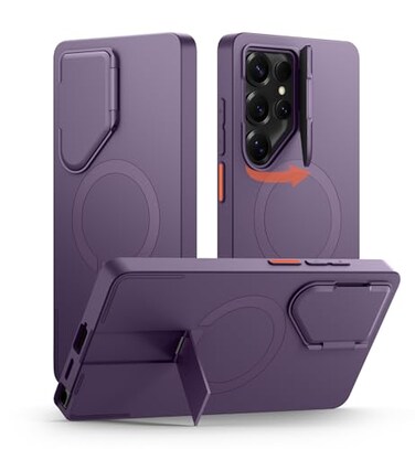 SURITCH for Samsung Galaxy S25 Ultra Phone Case Magnetic Protective Cover with Camera Cover Adjustable Metal Kickstand for Galaxy S25 Ultra 2025Dark Purple