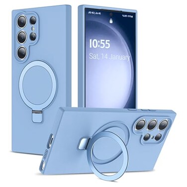 YEMORAN Designed for Samsung Galaxy S23 Ultra 68 with Magnetic Ring StandCompatible with MagSafeMilitaryGrade Protection Slim Liquid Silicone S23 Ultra Phone Case for Men WowenBlue