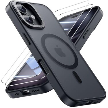 Moupiro for iPhone 16 Case with 2X Screen Protectors Compatible with MagSafe Military Grade Drop Protection Skin Feeling Back Cover Shockproof Slim Fit iPhone 16 Phone Case 61 inchBlack