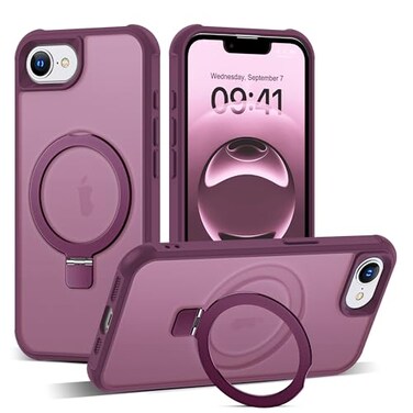 SKYLMW Compatible with iPhone 16e Case iPhone 17e Case 61 with Invisible Magnetic ORing Stand MilitaryGrade Translucent Phone Cases Compatible with MagSafeGreat Grip Feeling Wine Red