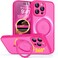 CANSHN 360 Spin Magnetic Stand for iPhone 16 Pro Case with Camera Control Full Camera Protection Compatible with Magsafe Translucent Matte Shockproof Protective Phone Cover 63 Hot Pink
