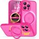 CANSHN 360 Spin Magnetic Stand for iPhone 16 Pro Case with Camera Control Full Camera Protection Compatible with Magsafe Translucent Matte Shockproof Protective Phone Cover 63 Hot Pink