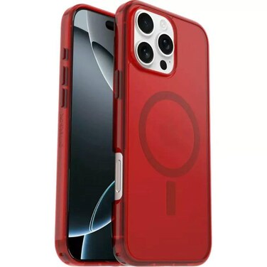 OtterBox iPhone 16 Pro Max Only Symmetry Clear Series Case Cherry Tomato Firecracker Snaps to MagSafe UltraSleek Raised Edges Protect Camera Screen NonRetail Packaging